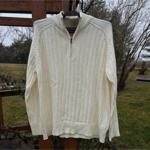 Covington Men Sweaters Winter Cream Ribbed Cotton Half Zip Pullover Size Xl